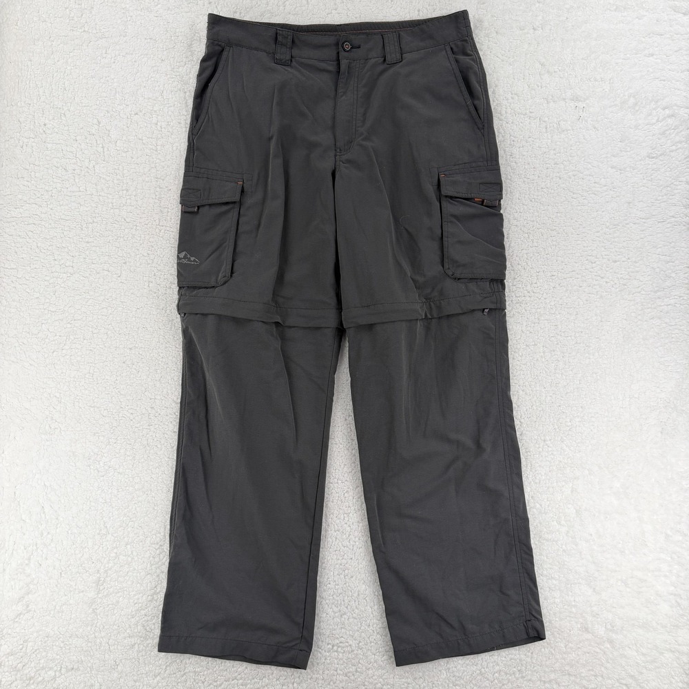 Eddie Bauer Cargo Pants Mens 35x32 Gray Nylon Convertible Utility Hiking Outdoor